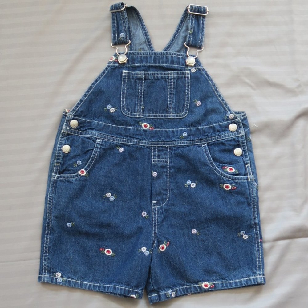 BabyGap Girls Embroidered Denim Shorts Overalls Size 4xl NWOT